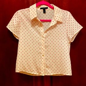 Forever 21 NWOT US S heart print blouse/short sleeves/valentines/red/white/cute